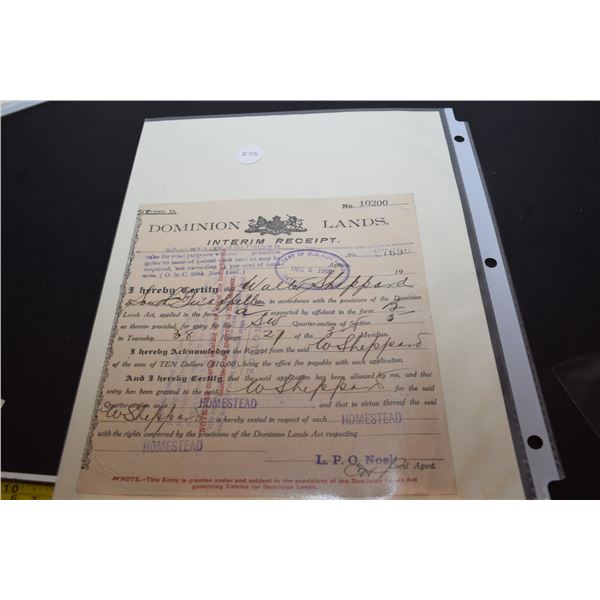 1908 Saskatchewan Land Receipt