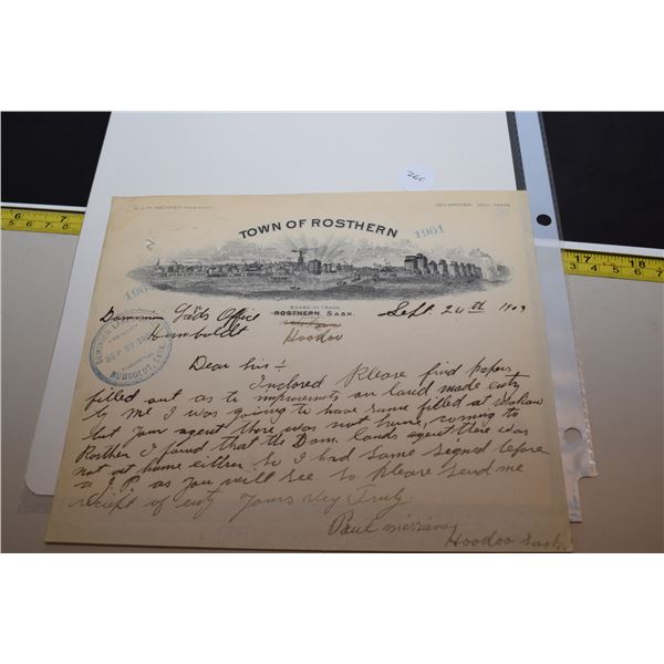 Hoodoo/Rosthern 1909 Legal Paper