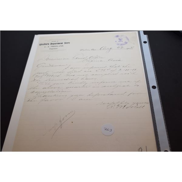 Weyburn Department Store “Regina-Assa. NWT” Stamped Document