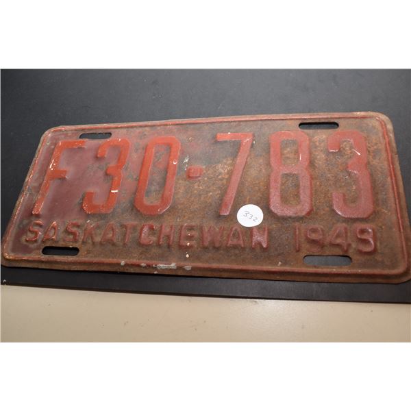 1949 Sask License Plate