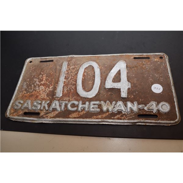 1940 Sask 3-Digit License Plate