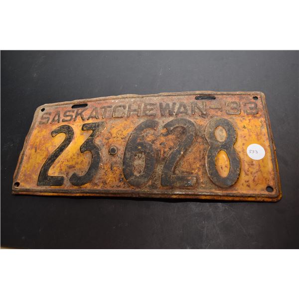 1933 Sask License Plate