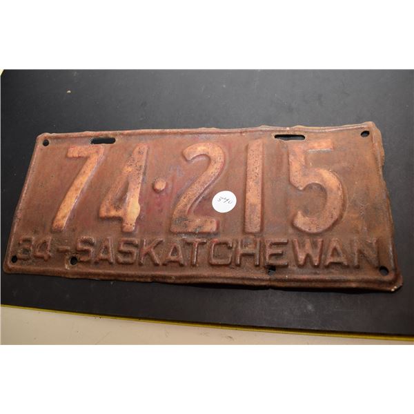 1934 Sask License Plate