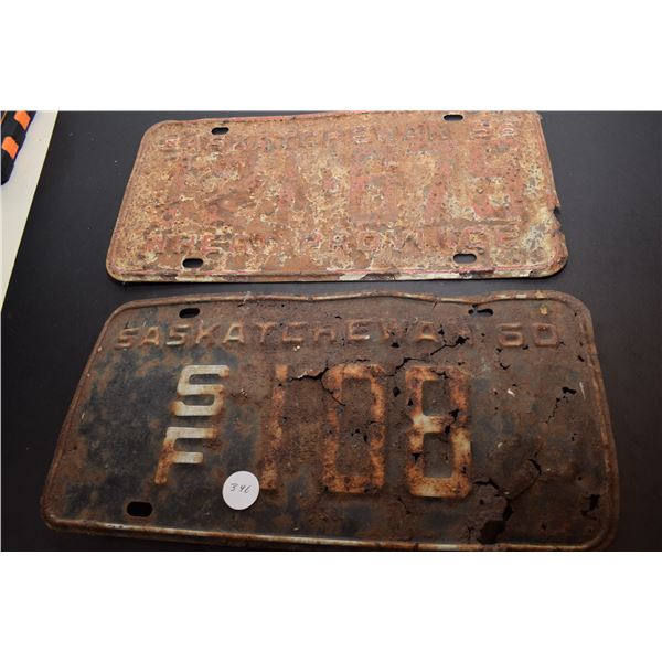 1960 “SF” Sask License Plate, 1958 Sask License Plate
