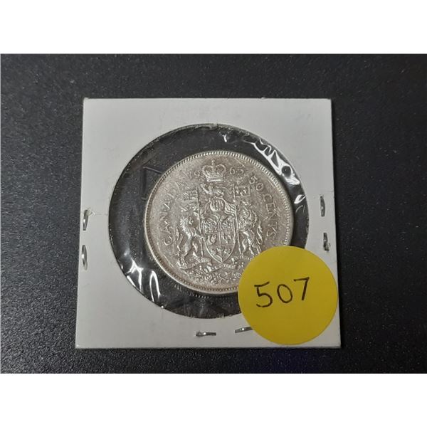 1965 Canada Silver 50 Cents Coin.
