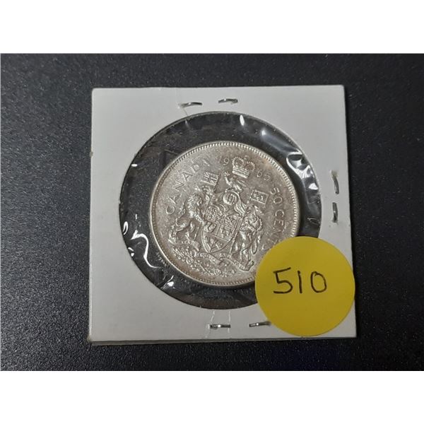 1965 Canada Silver 50 Cents Coin.