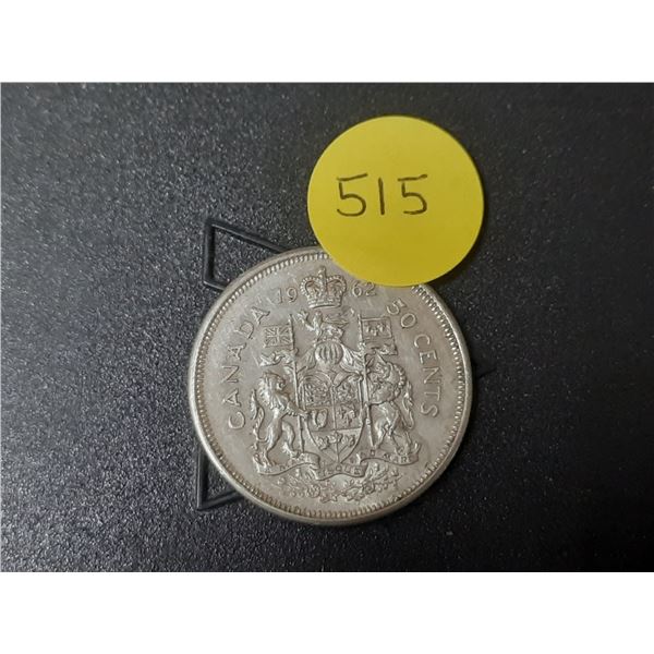 1962 Canada Silver 50 Cents Coin.