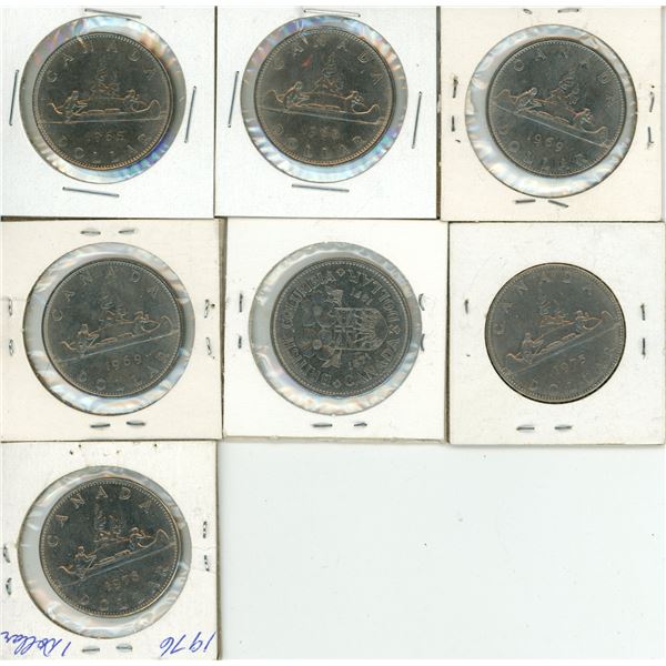 (2) 1968, (2) 1969, 1971, 1975, 1976 Canada One Dollars.