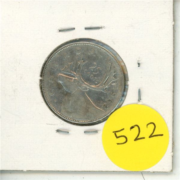 1952 Canada Silver 25 Cents.