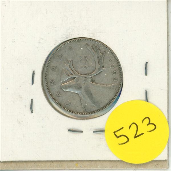 1952 Canada Silver 25 Cents.
