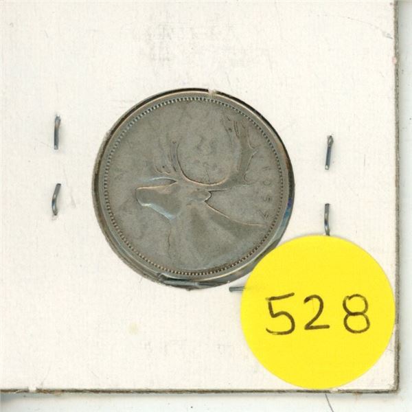 1957 Canada Silver 25 Cents.