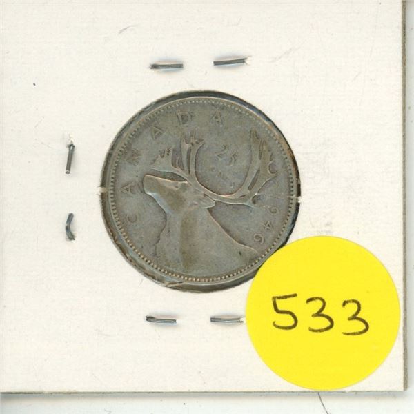 1946 Canada Silver 25 Cents.