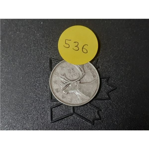 1950 Canada Silver 25 Cents.