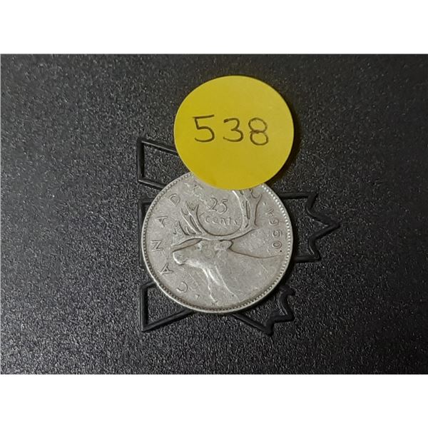 1950 Canada Silver 25 Cents.