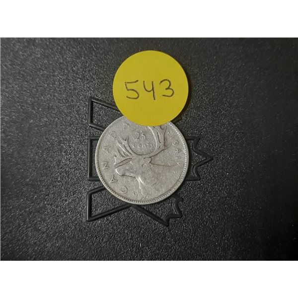 1941 Canada Silver 25 Cents.