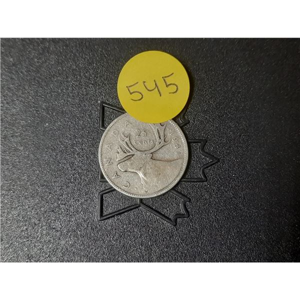 1941 Canada Silver 25 Cents.