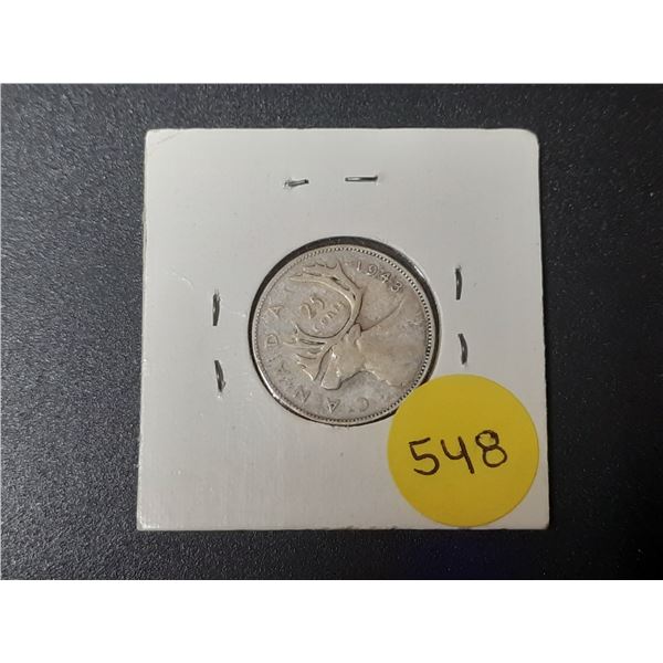 1943 Canada Silver 25 Cents.