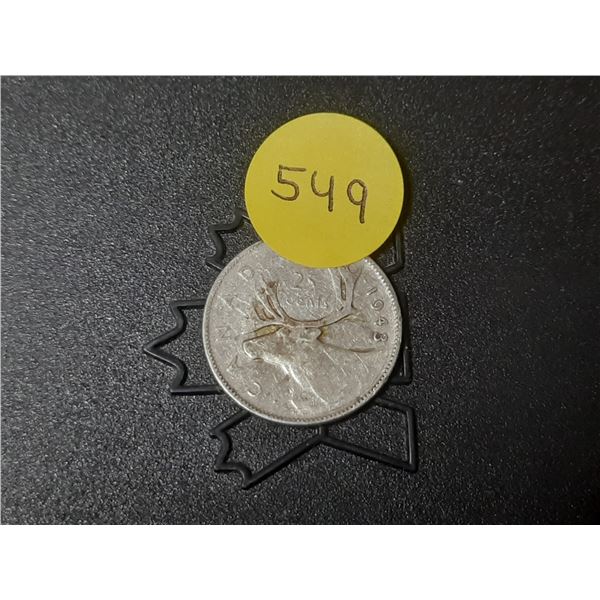 1943 Canada Silver 25 Cents.