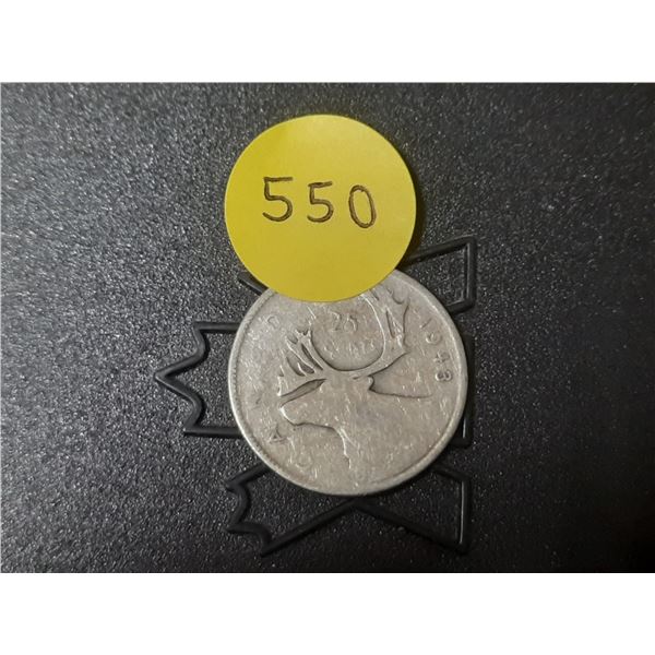 1943 Canada Silver 25 Cents.