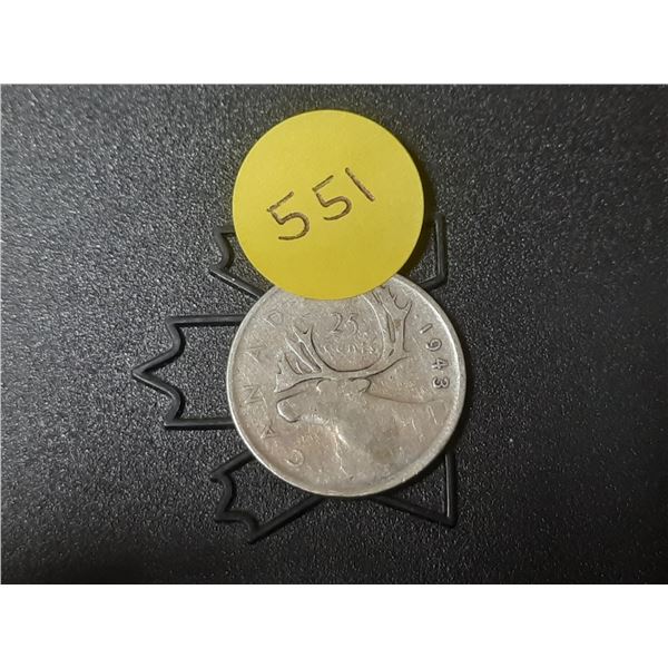 1943 Canada Silver 25 Cents.