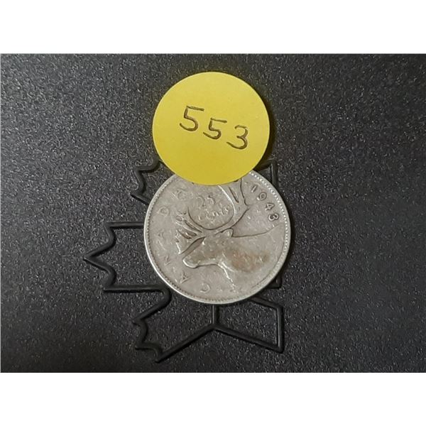 1943 Canada Silver 25 Cents.