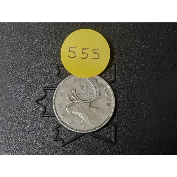 1943 Canada Silver 25 Cents.