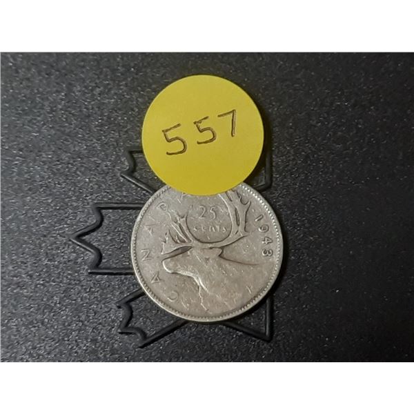 1943 Canada Silver 25 Cents.
