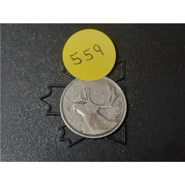 1943 Canada Silver 25 Cents.