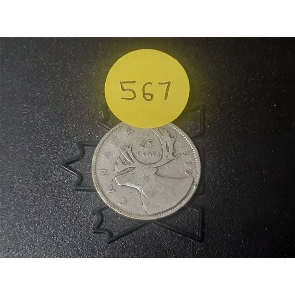 1939 Canada Silver 25 Cents.