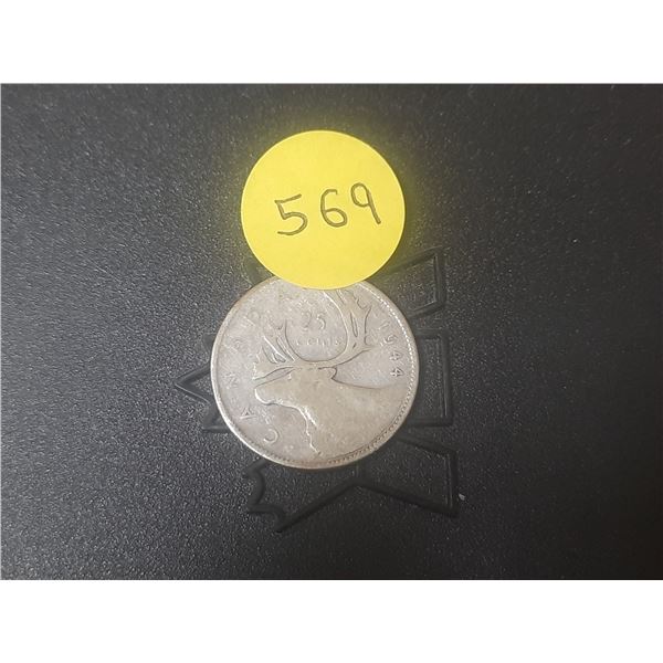 1944 Canada Silver 25 Cents.