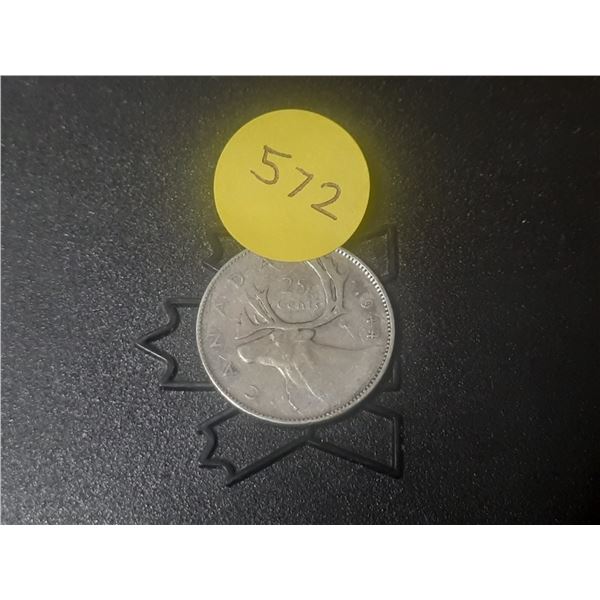 1944 Canada Silver 25 Cents.