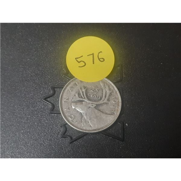 1944 Canada Silver 25 Cents.