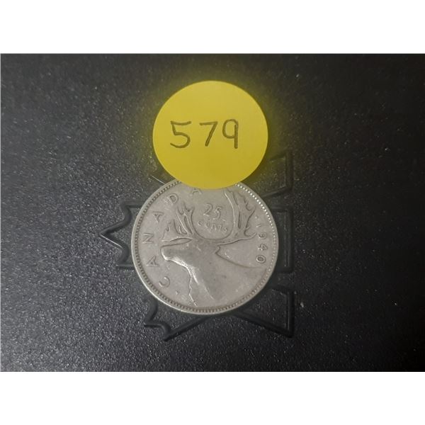 1940 Canada Silver 25 Cents.