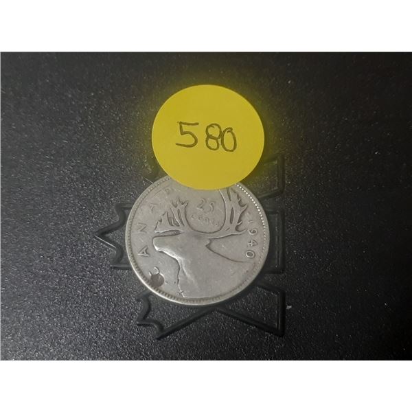 1940 Canada Silver 25 Cents.