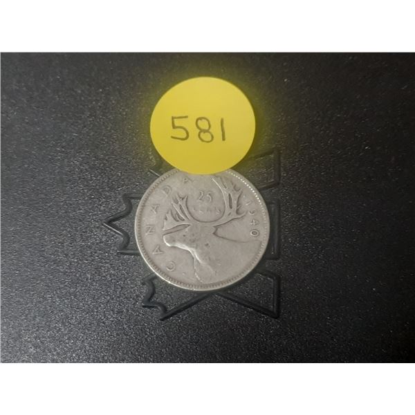 1940 Canada Silver 25 Cents.