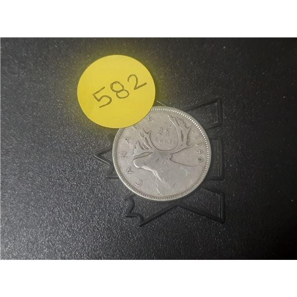 1940 Canada Silver 25 Cents.