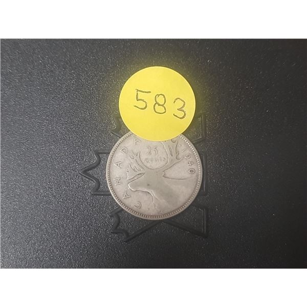 1940 Canada Silver 25 Cents.