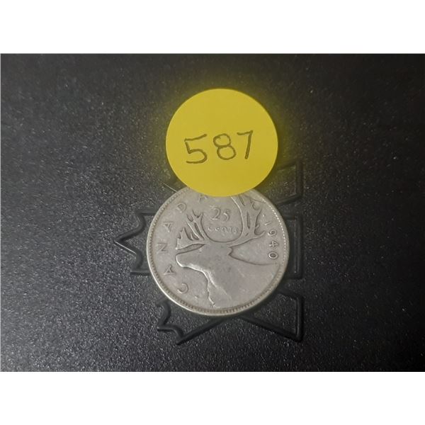 1940 Canada Silver 25 Cents.