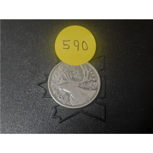 1940 Canada Silver 25 Cents.