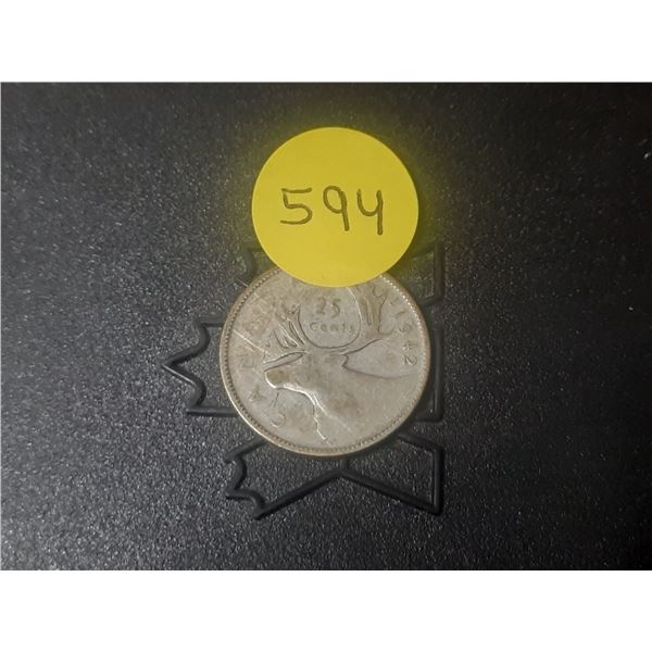 1942 Canada Silver 25 Cents.