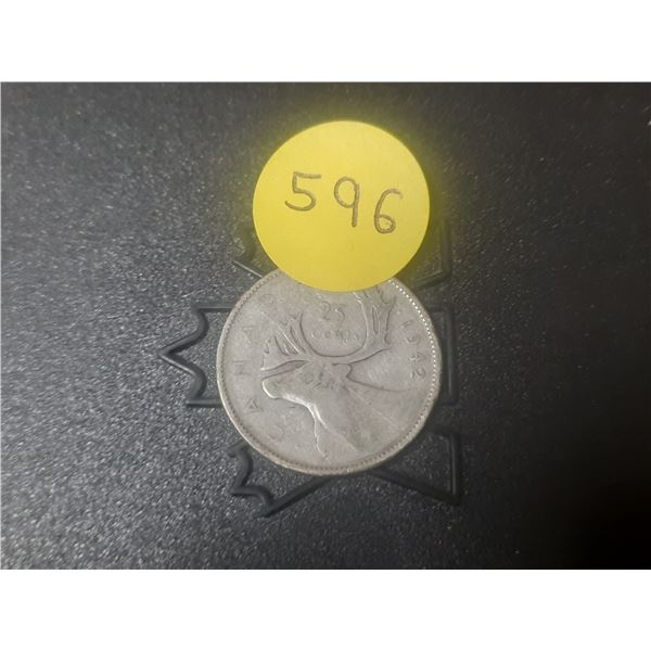 1942 Canada Silver 25 Cents.
