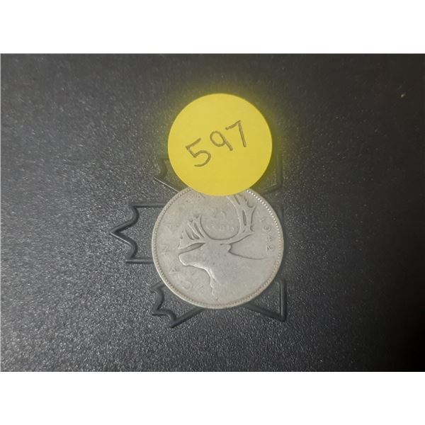 1942 Canada Silver 25 Cents.