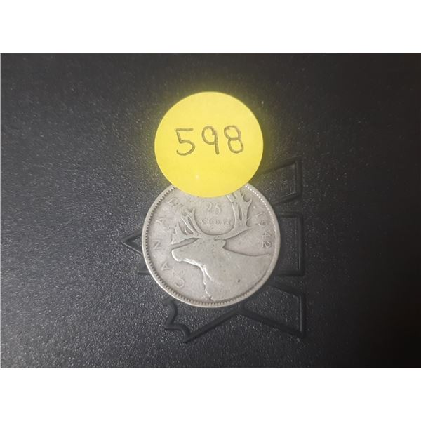 1942 Canada Silver 25 Cents.