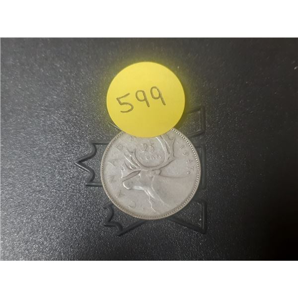 1947 Maple Leaf After 7 Canada Silver 25 Cents.