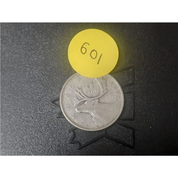 1947 Maple Leaf After 7 Canada Silver 25 Cents.