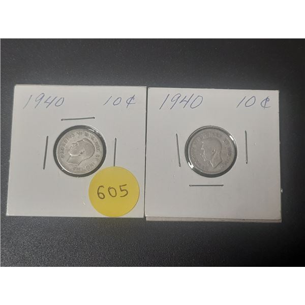 (2) 1940 Canada Silver 10 Cents.