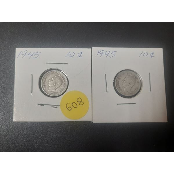 (2) 1945 Canada Silver 10 Cents.