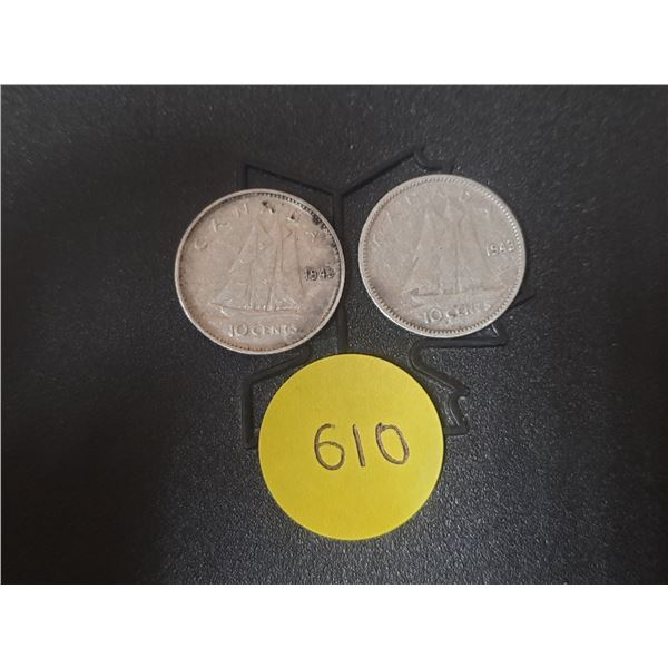 (2) 1943 Canada Silver 10 Cents.