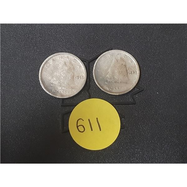 (2) 1943 Canada Silver 10 Cents.