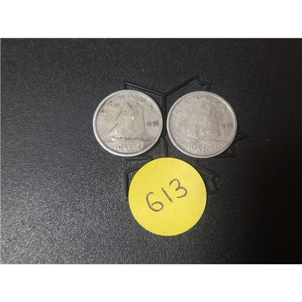 (2) 1943 Canada Silver 10 Cents.